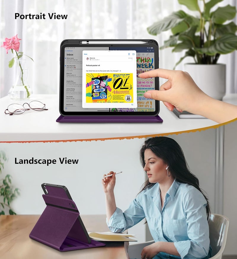 DTTO for iPad A16 Case, iPad 11th / 10th Generation Case (2025/2022), 360 Degree Rotating Premium Leather Folio Stand Cover with Pencil Holder, Purple - Image 3